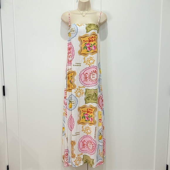 Paper Heart Les Citrons Maxi Dress Linen Coastal Chic Amalfi Euro Summer Large - Picture 4 of 10